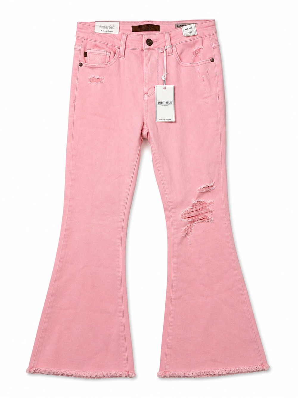 Judy Blue Pink Flare Jeans 5/27 NWT Distressed Frayed Hem Y2K Western Barbiecore